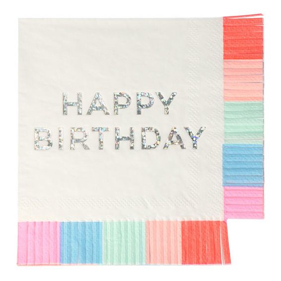 Serviettes en papier à frange Happy Birthday - Set de 16