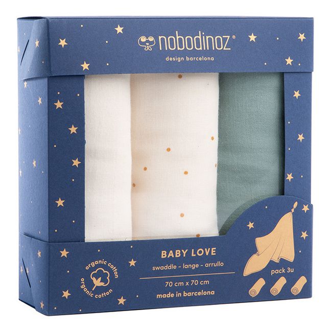 Fasce Babylove in doppia garza di cotone bio - Set da 3 | Verde