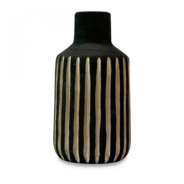 Striped Wood Vase Black