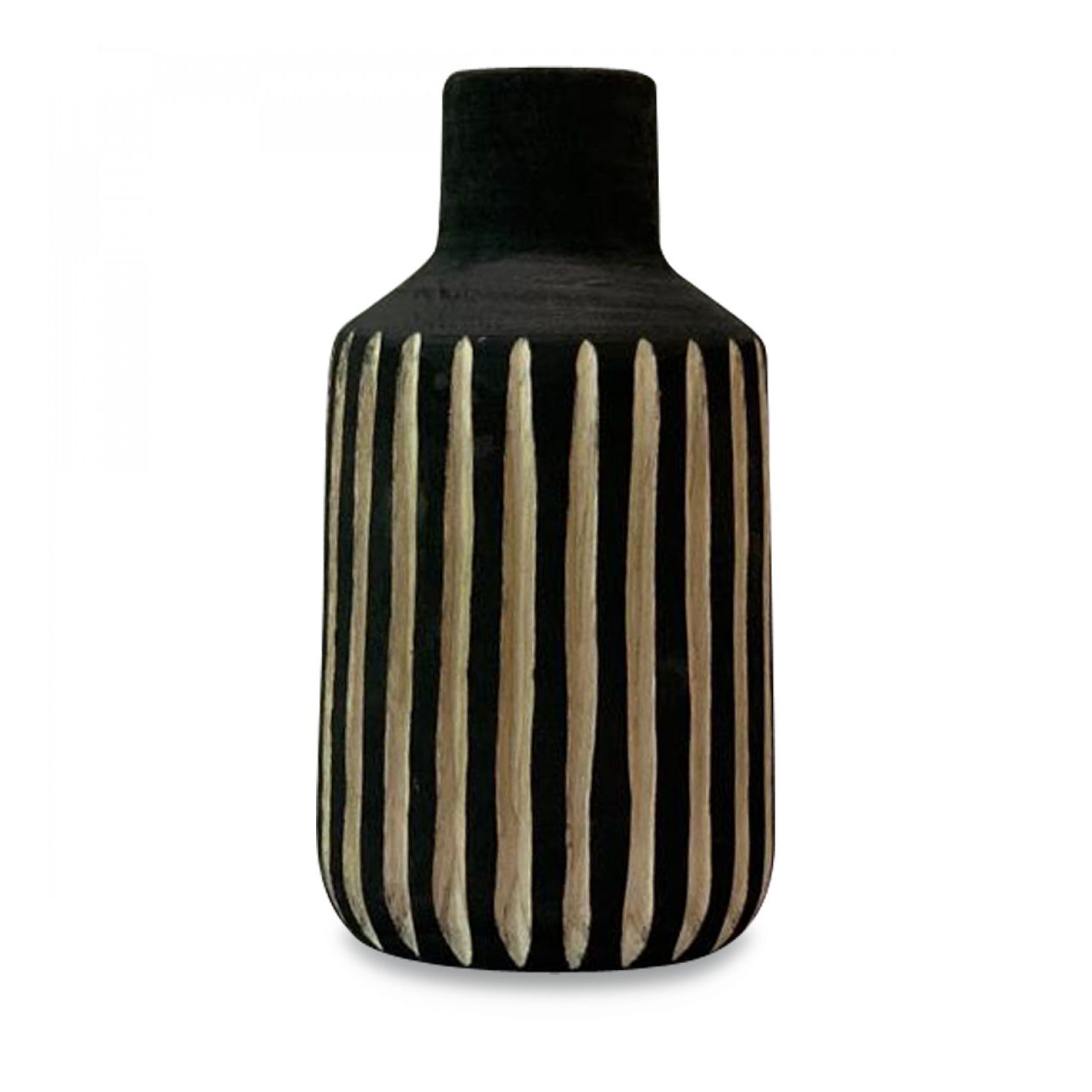 Striped Wood Vase Black- Product image n°0