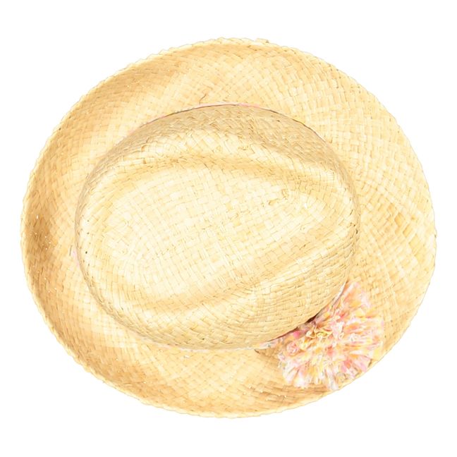 Sombrero de paja con pompón Amarillo Limón