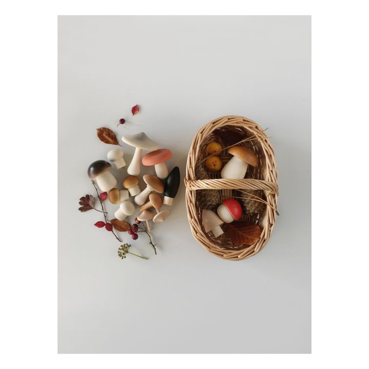 Champignons en bois et son panier en rotin- Image produit n°2