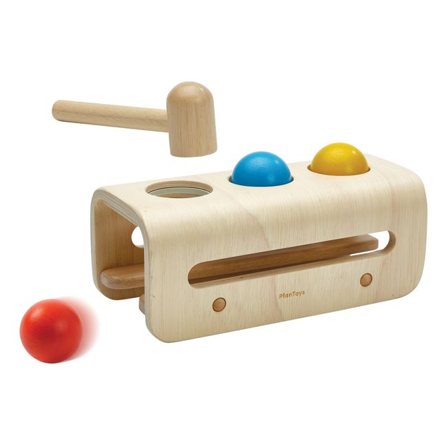 Klopfbank aus Naturholz 3 Kugeln