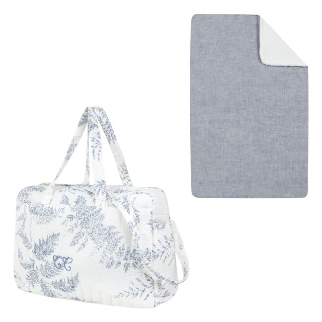 Leaf-Print Changing Bag & Blanket Navy blue