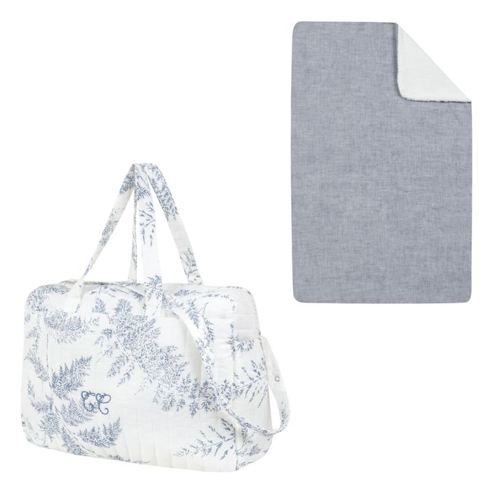 Tartine et Chocolat - Leaf-Print Changing Bag & Blanket - Navy blue