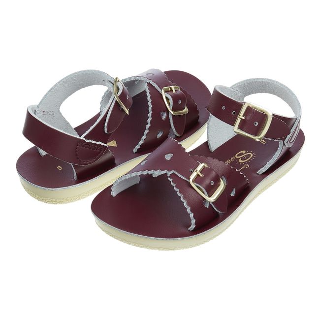 Waterproof Leather Sweetheart Sandals | Burgundy