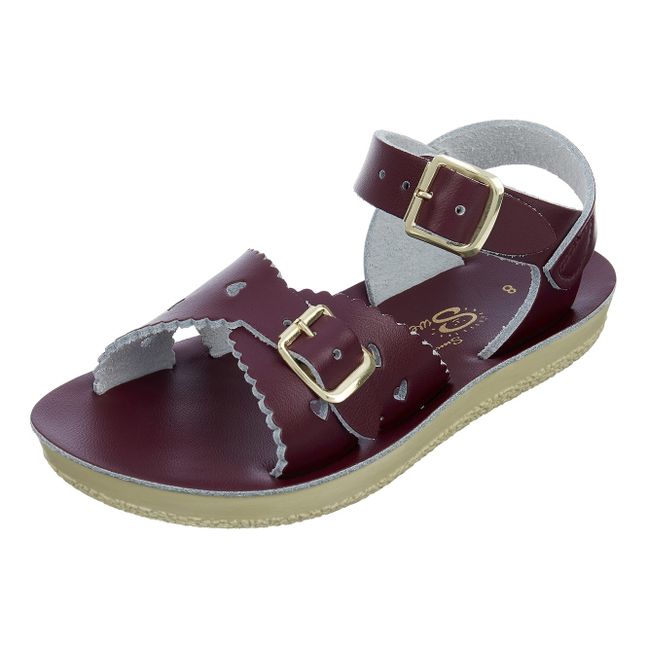 Waterproof Leather Sweetheart Sandals | Burgundy