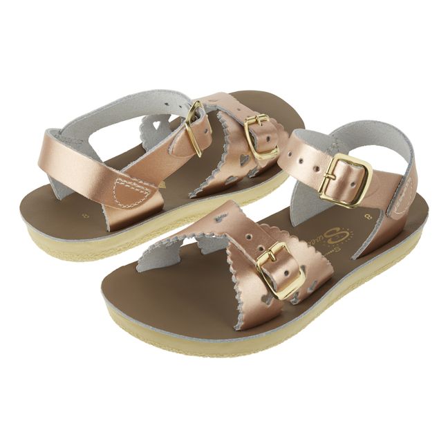 Waterproof Leather Sweetheart Sandals Pink Gold