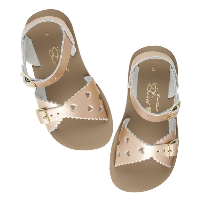 Waterproof Leather Sweetheart Sandals | Pink Gold