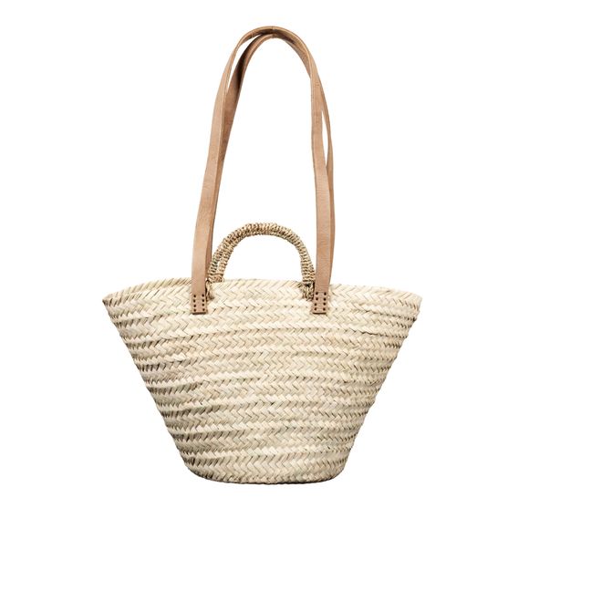 Basket with Leather and Palm Leaf Handles