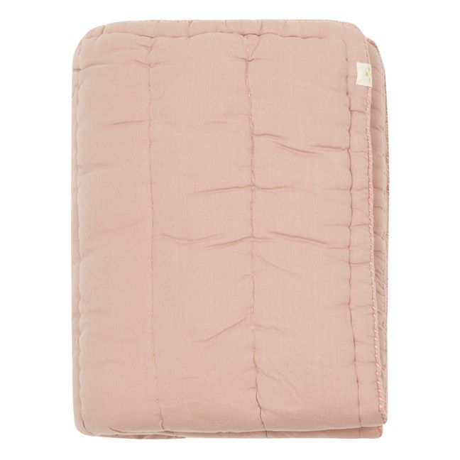 Hand-Embroidered Cotton Quilted Blanket Dusty Pink