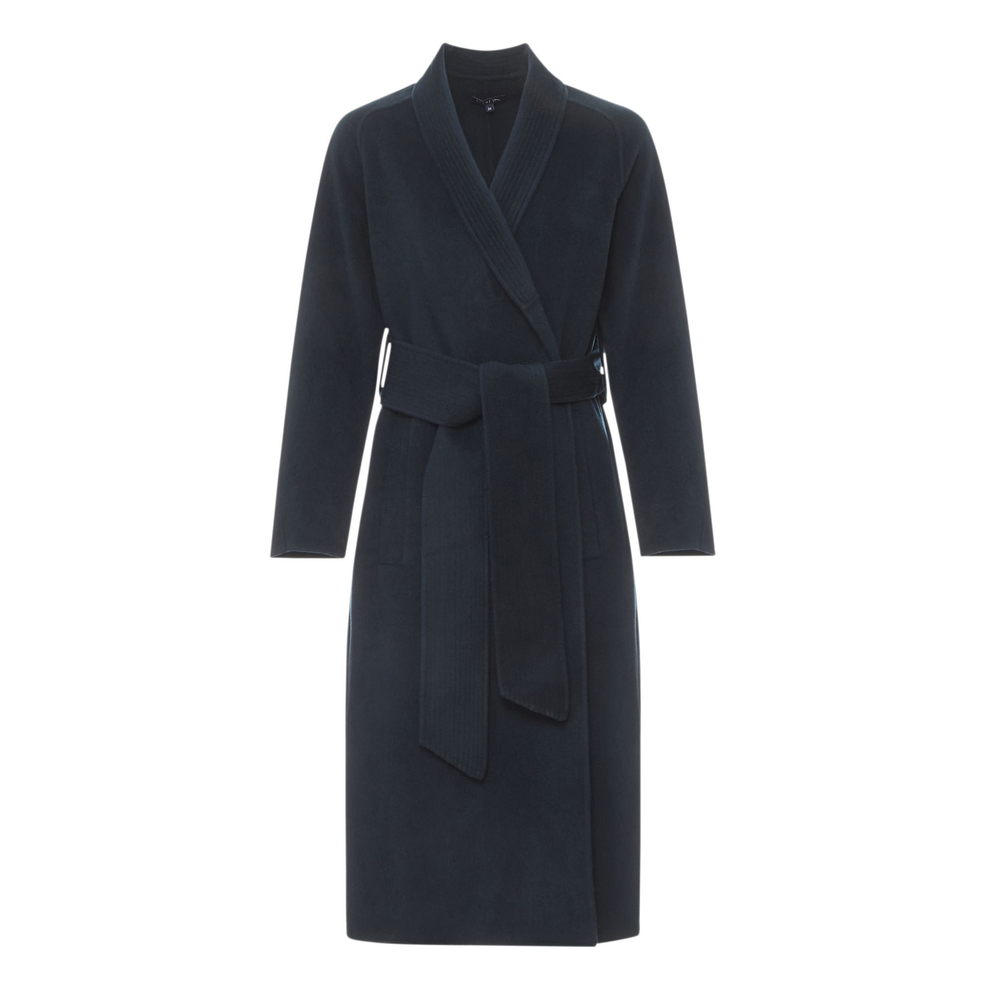 navy belted wool coat