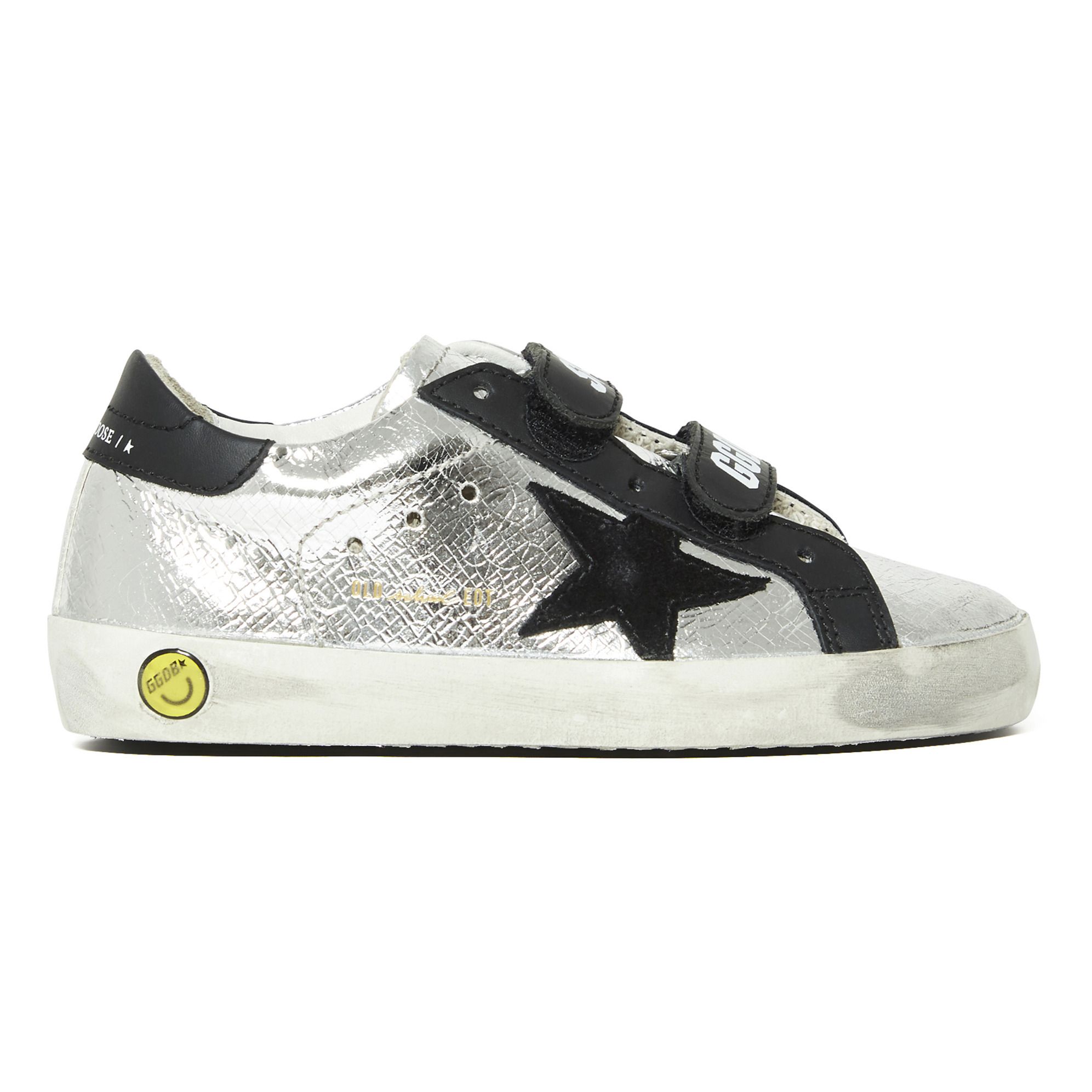 Golden Goose - Old School Velcro Cracked Leather Sneakers - Silver ...