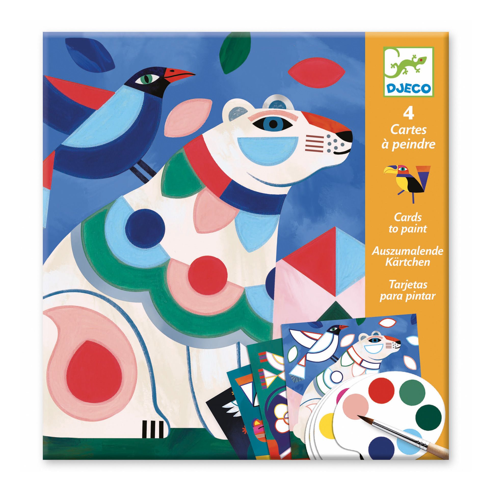 Djeco - Cartes à peindre Le bestiaire - Set de 4 - Multicolore