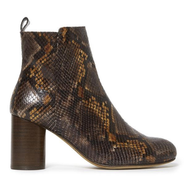 brown snakeskin ankle boots