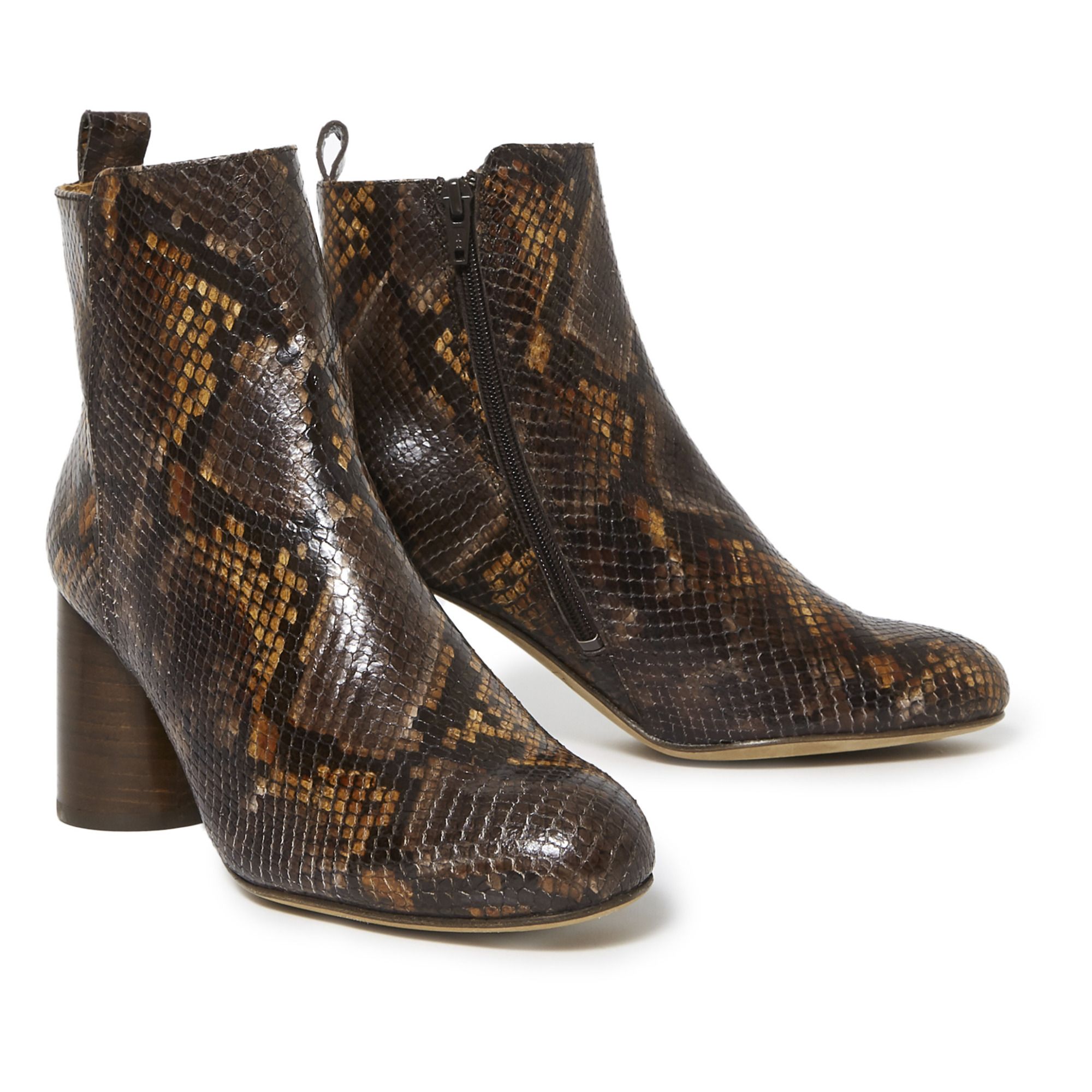 brown snakeskin ankle boots