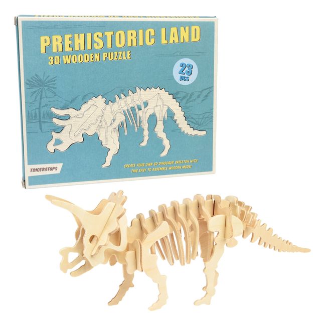 Puzzle 3D Triceratops aus Holz Natur