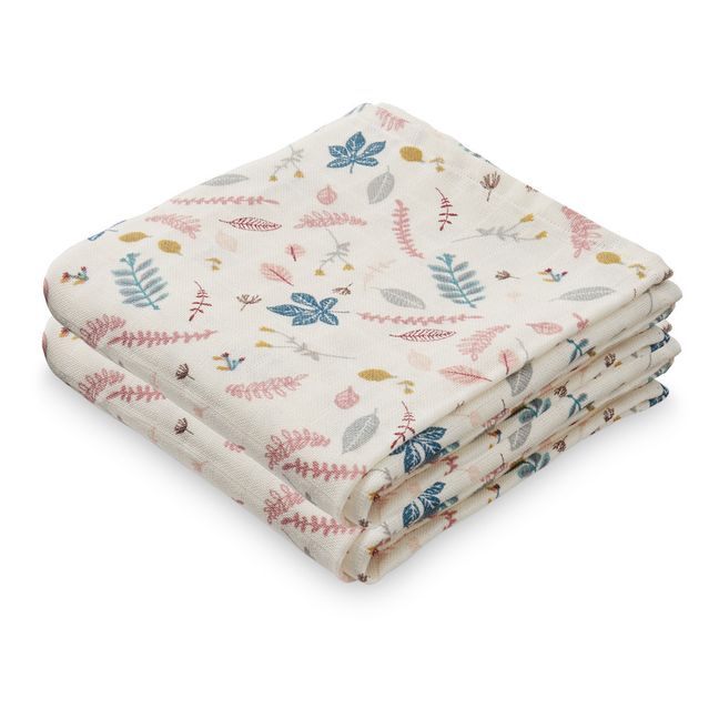 Mantita estampada Hojas de muselina y algodón orgánico - Set de 2 | Rosa