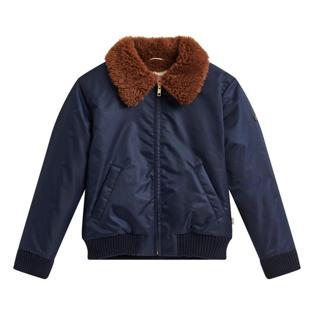 navy jacket with fur collar