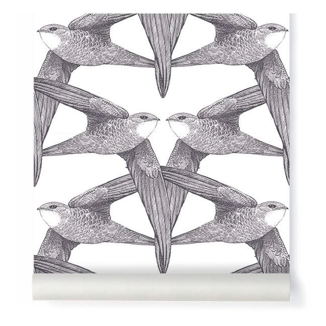 White Birds Wallpaper - 3 Rolls | Charcoal grey