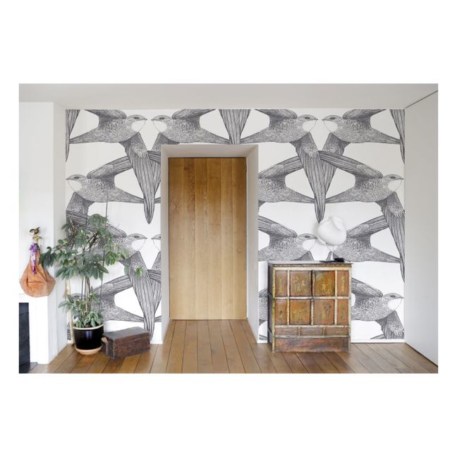 White Birds Wallpaper - 3 Rolls | Charcoal grey