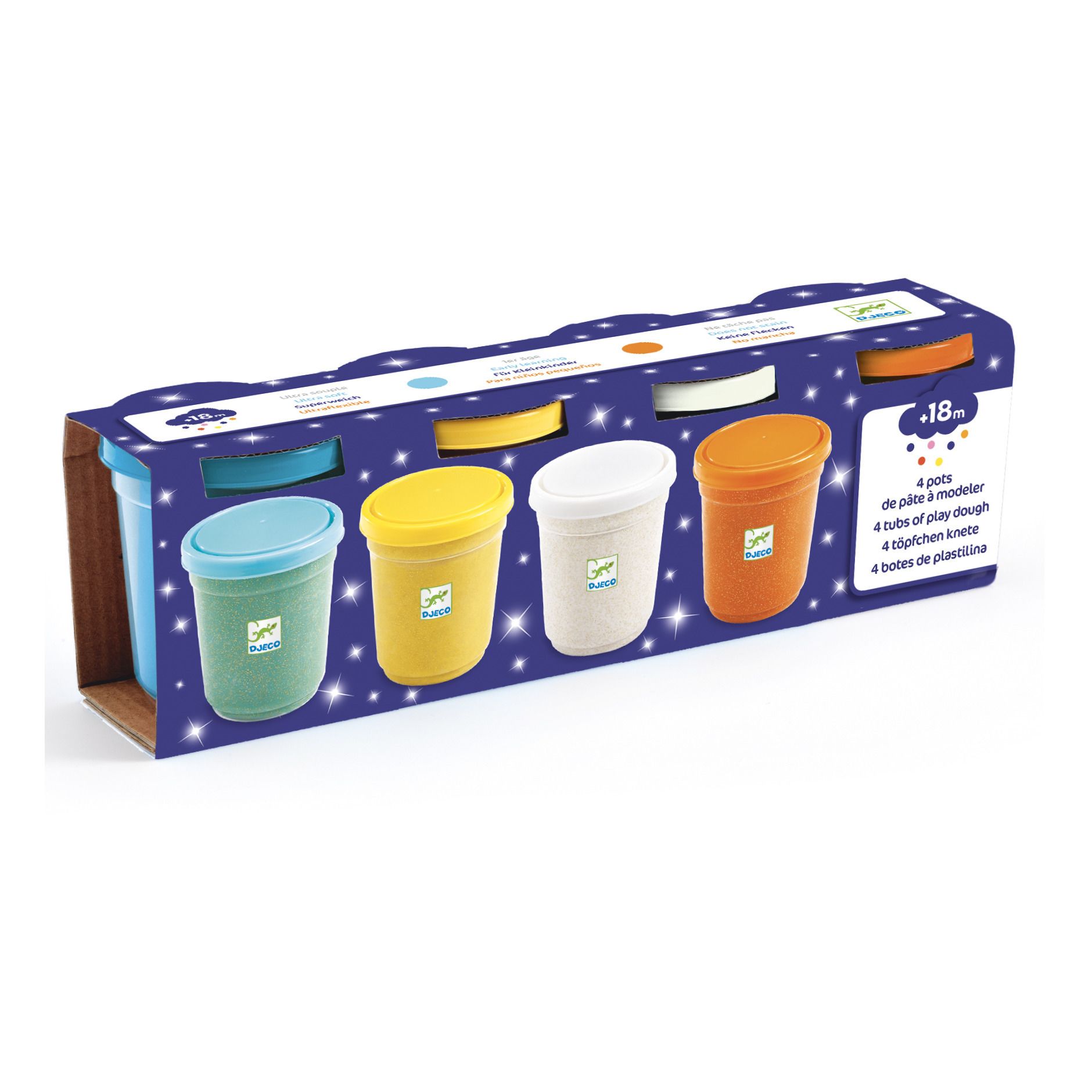 Djeco - Pots de pâte à modeler Pailletées - Set de 4 - Multicolore