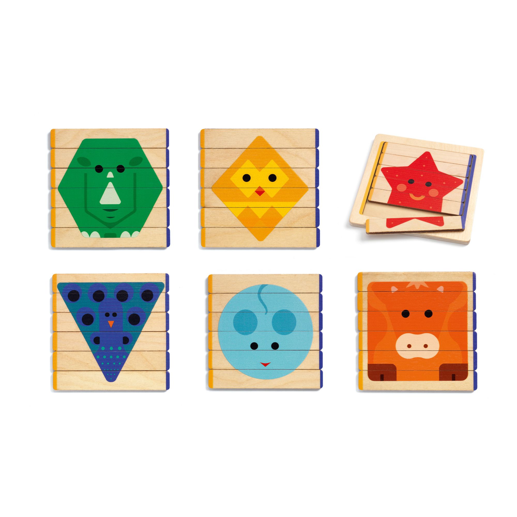 Djeco - Puzzles Basic en bois - Set de 6 - Multicolore
