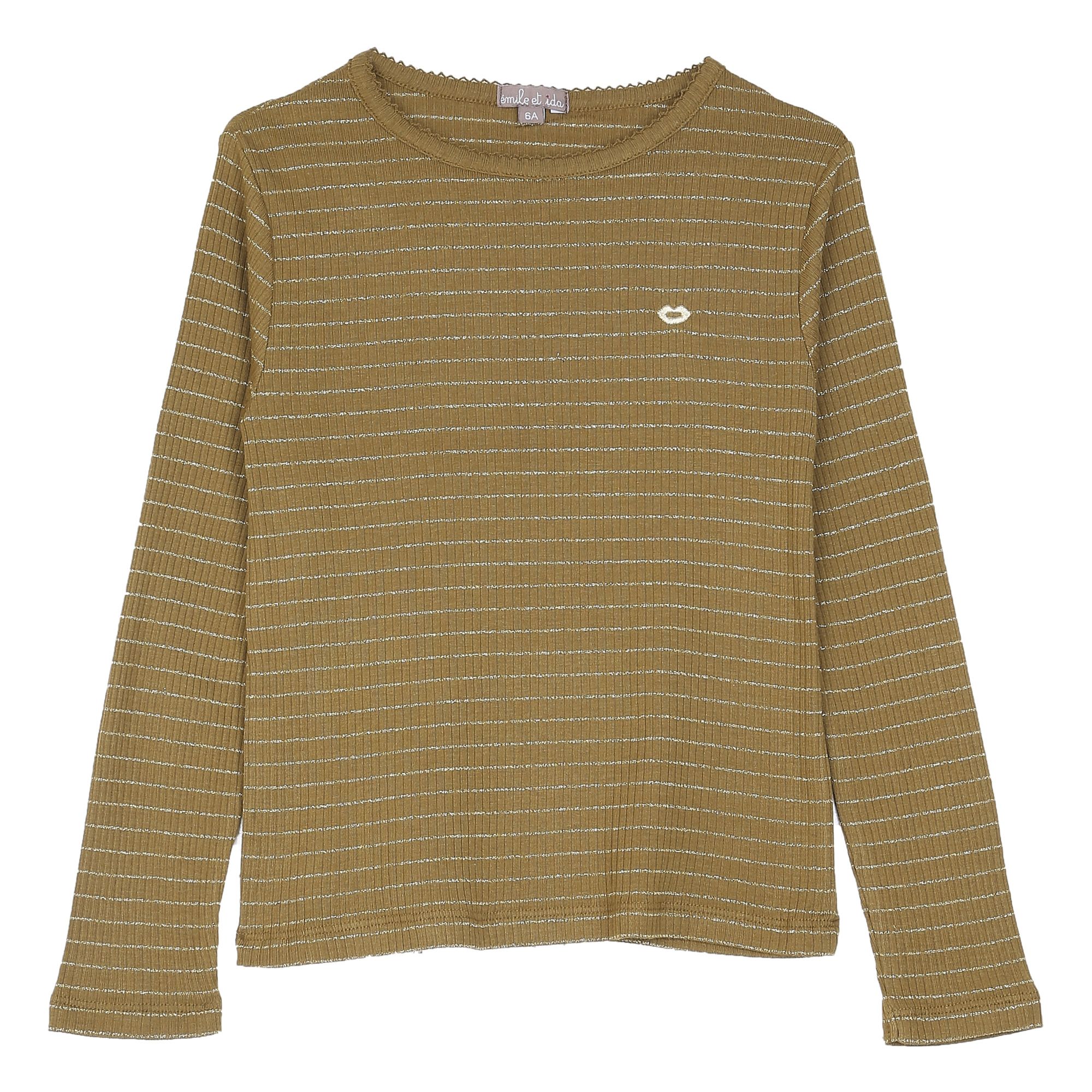 Emile et Ida - T-shirt Rayé lurex - Fille - Vert kaki