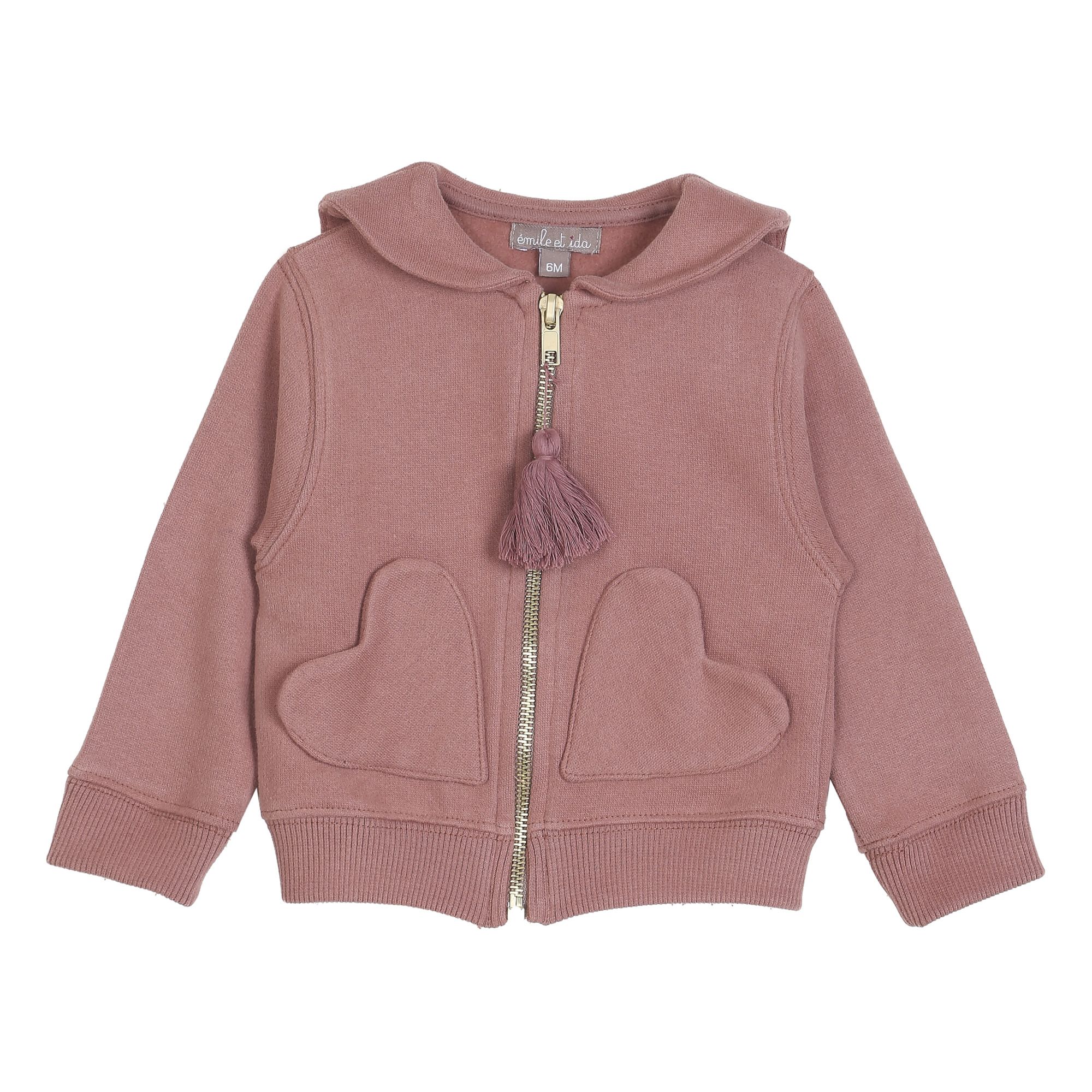 Hearts Zip-up Hoodie Dusty Pink Emile et Ida Fashion Baby