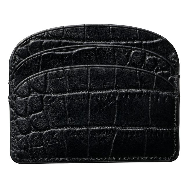 Half Moon Croc-print Leather Card Holder Black