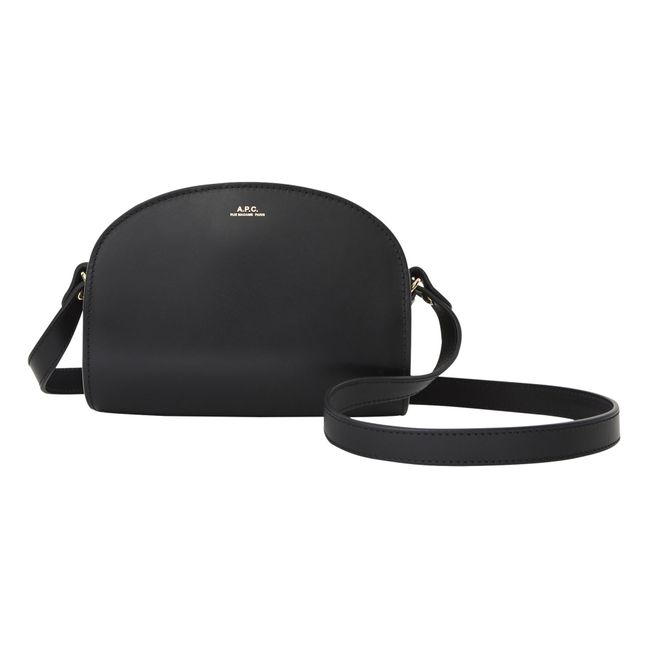 Borsa mezza luna in pelle liscia  | Nero