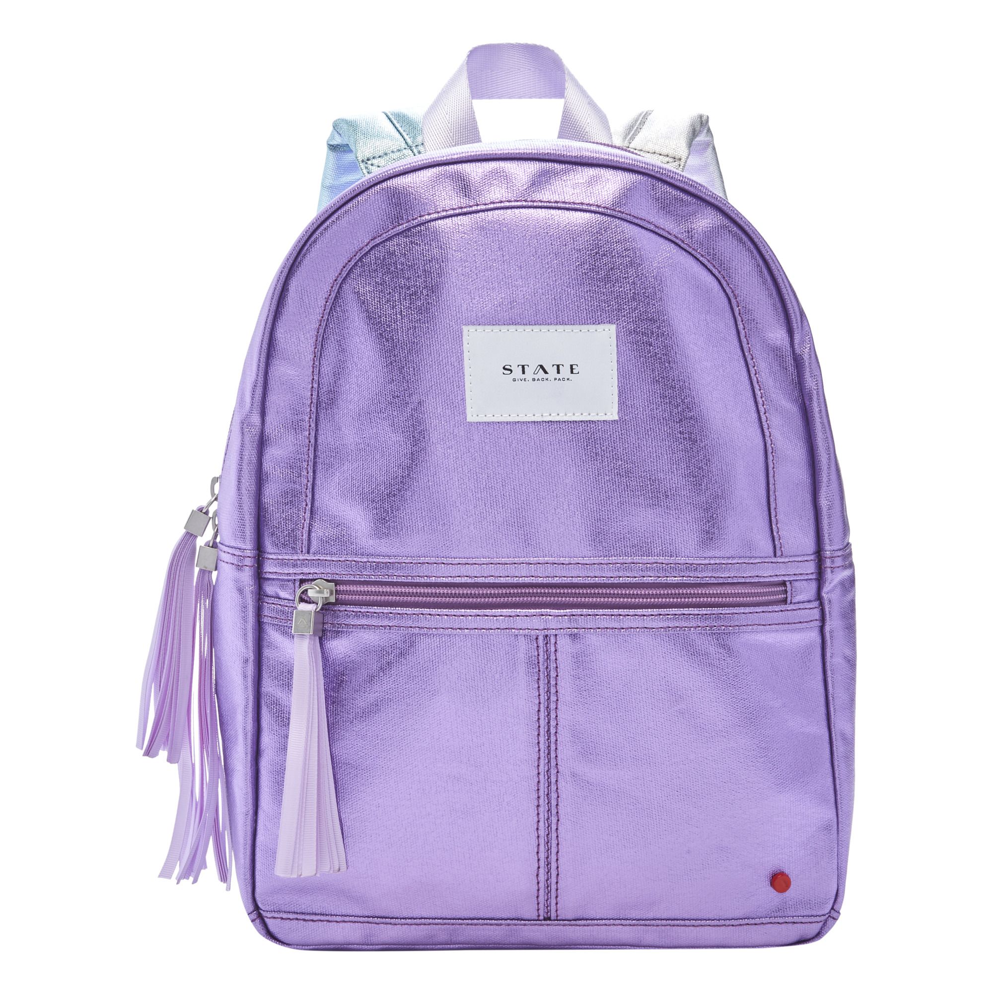 purple holographic backpack