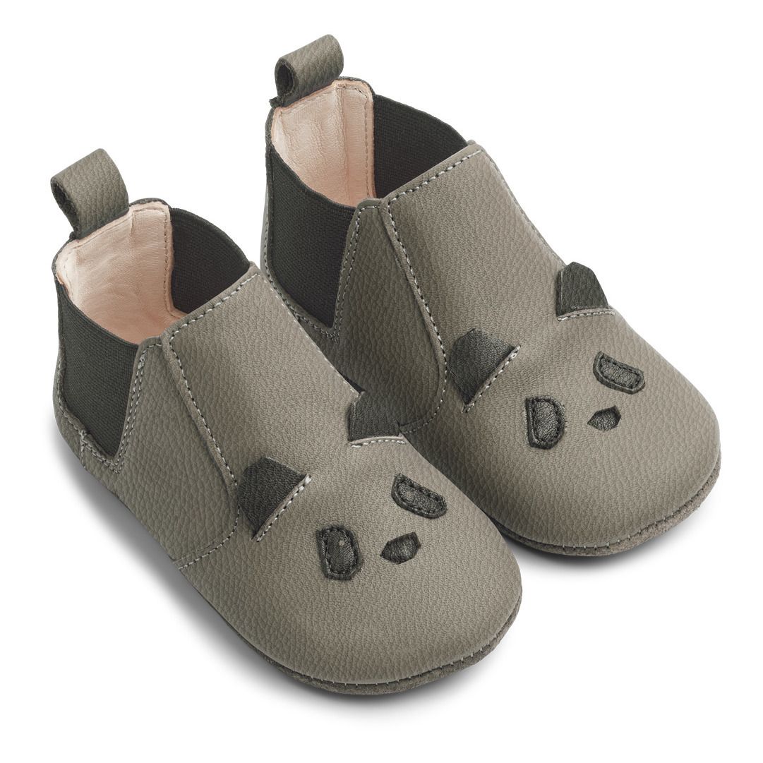 Liewood - Chaussons Edith Panda 100% Cuir - Fille - Gris Orage