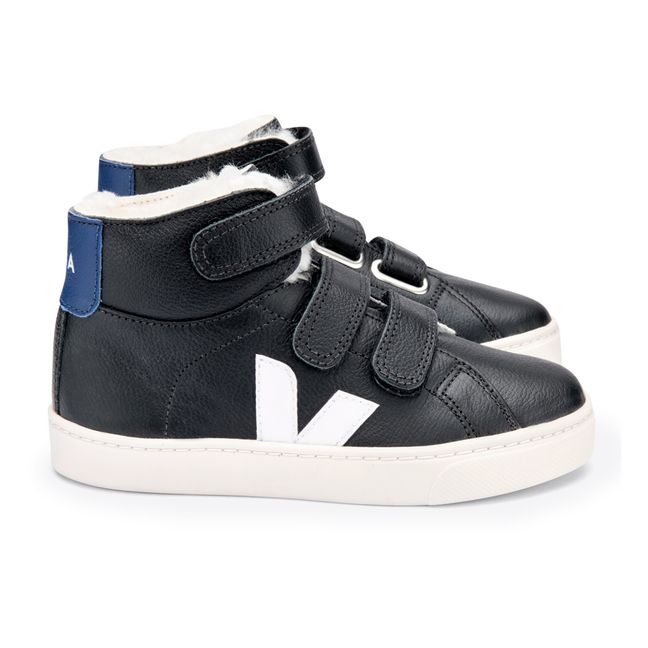 Esplar Mid Fur-Lined Leather Velcro Sneakers | Black