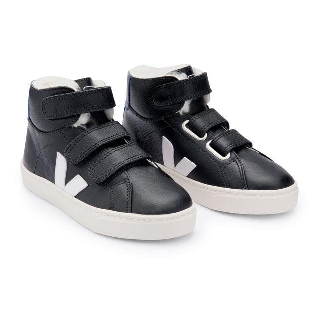 Esplar Mid Fur-Lined Leather Velcro Sneakers | Black
