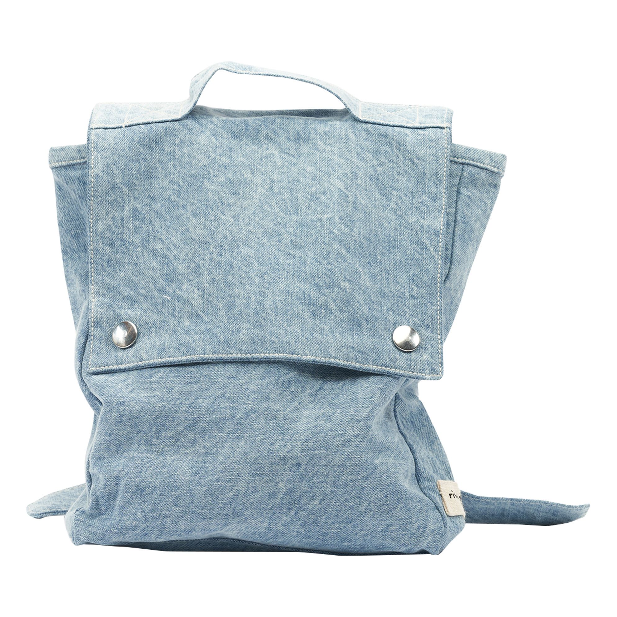 blue denim backpack