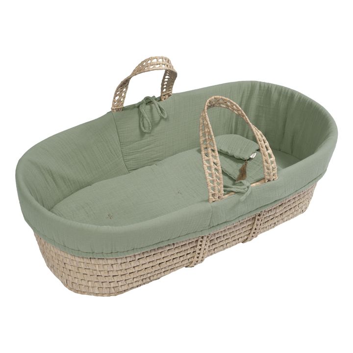 Moses Basket, Mattress and Quilt | Sage Green S049- Product image n°0