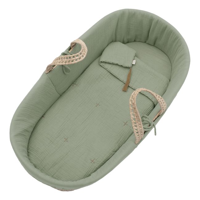 Moses Basket, Mattress and Quilt | Sage Green S049