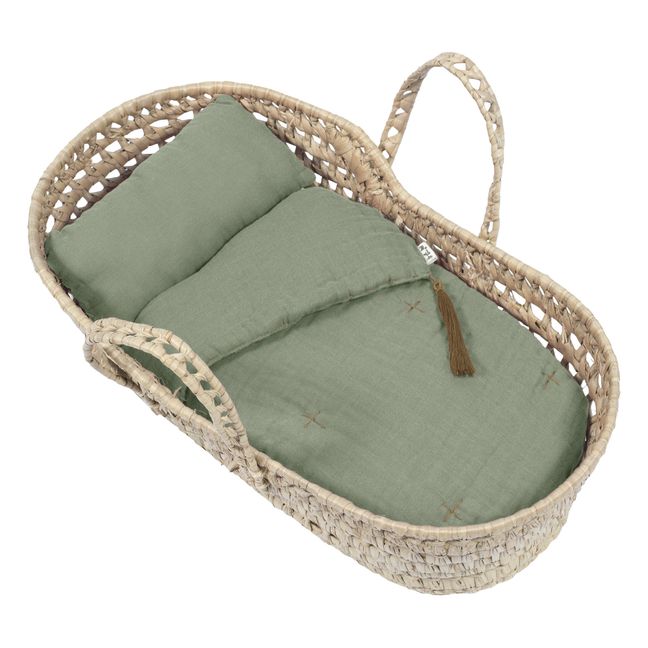 Moses Basket, Mattress and Doll Quilt | Sage Green S049