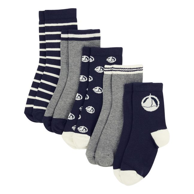 Set of 5 Pairs of Boat Socks Grey
