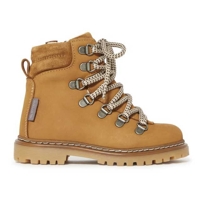 Furred Lace-up Boots | Camel
