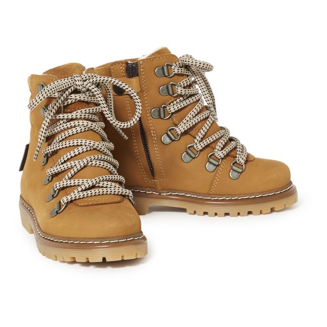 Furred Lace-up Boots Camel