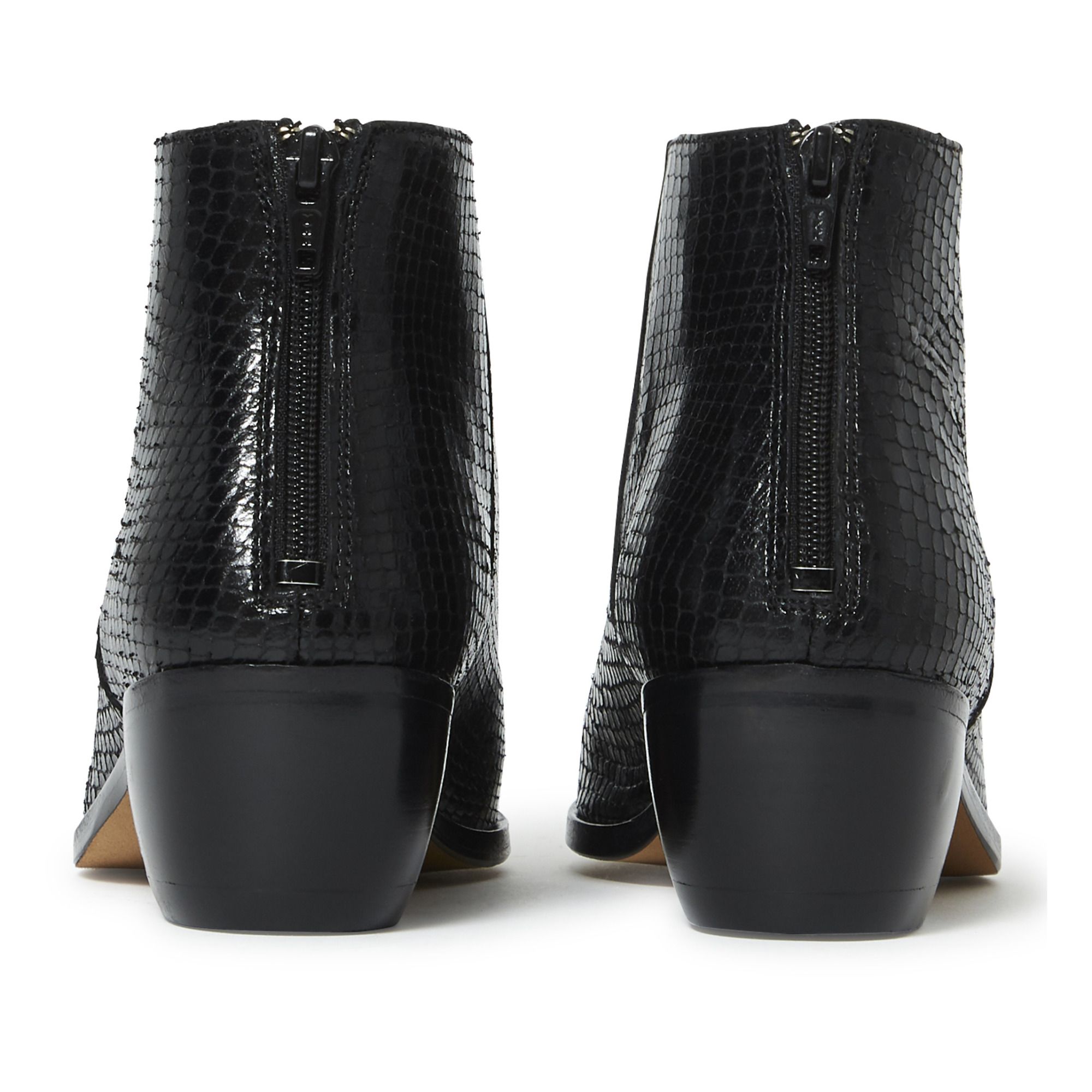 black patent snakeskin ankle boots