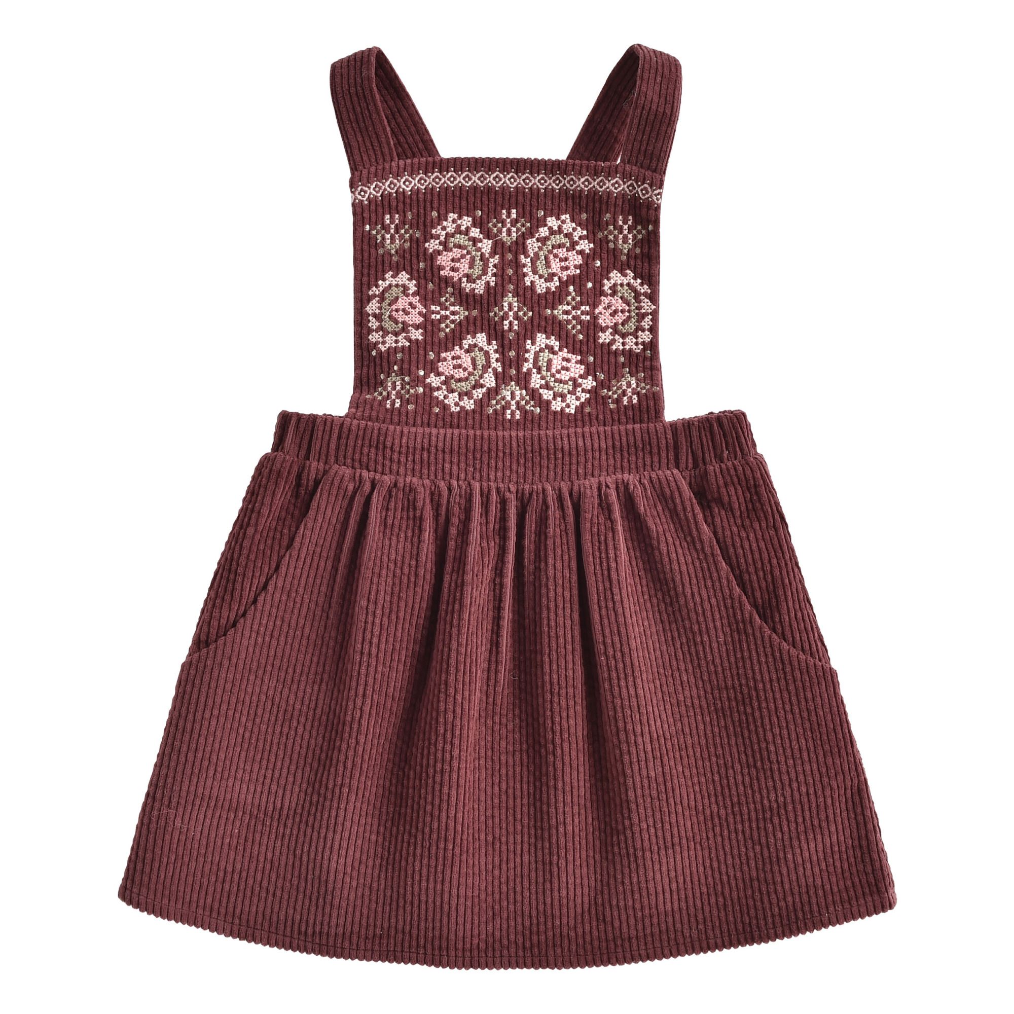 Louise Misha - Robe Tablier Velours Liama - Fille - Bordeaux