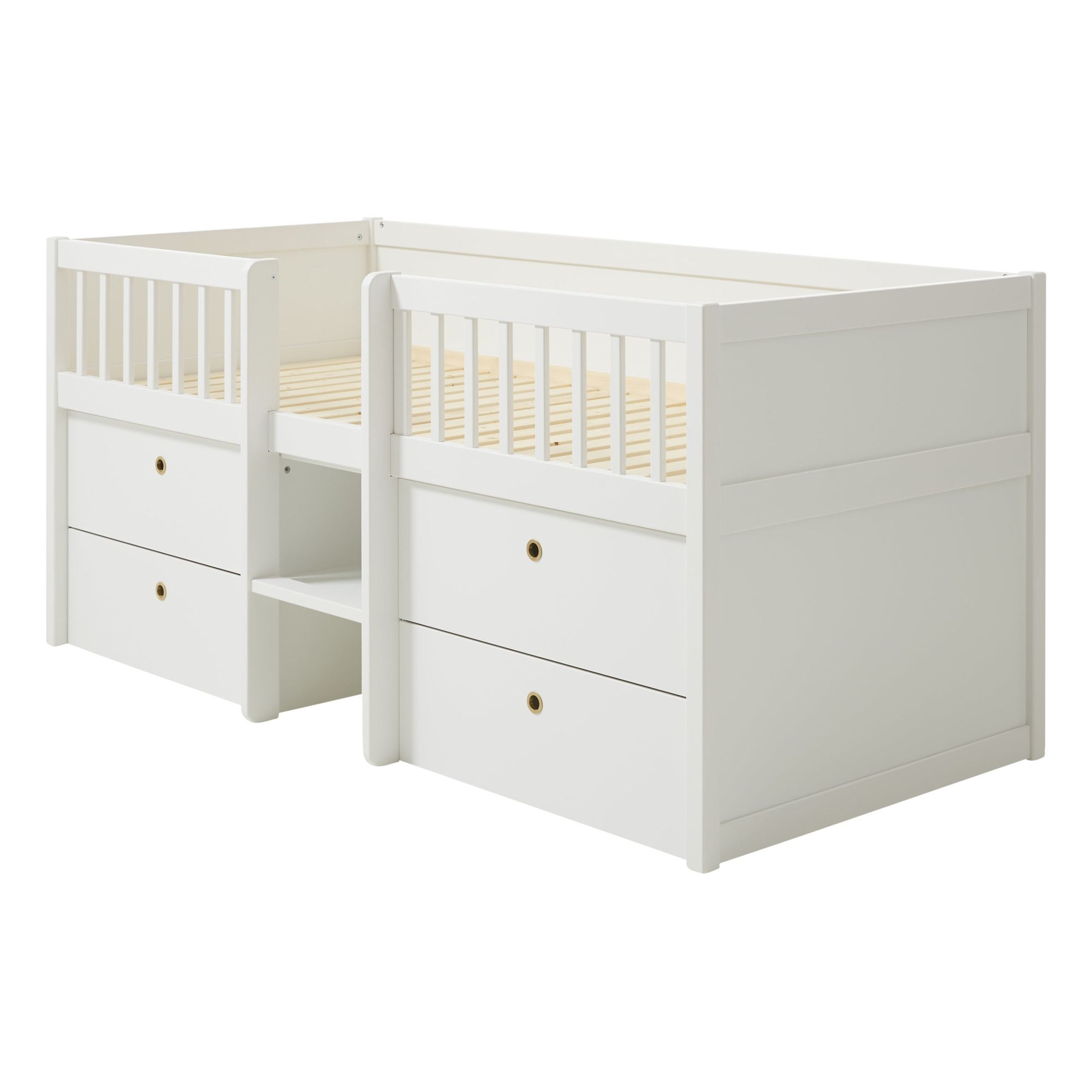 Flexa - Lit mi-hauteur Freja avec échelle et rangement intégré - Blanc