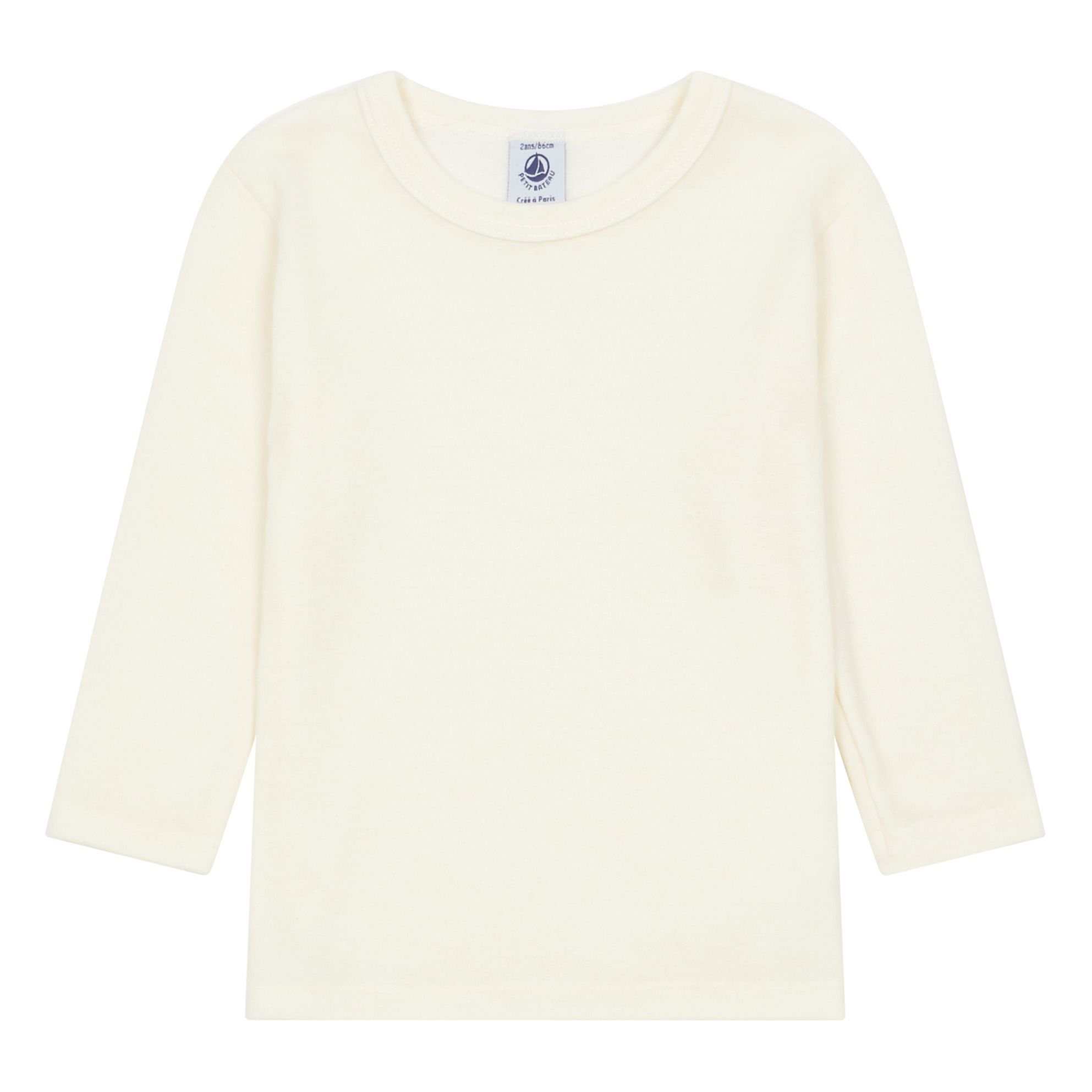 Petit Bateau - T-shirt Uni Laine et Coton - Fille - Ecru
