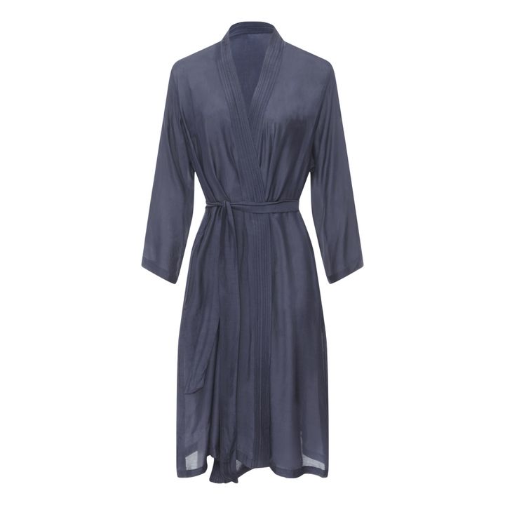 Kimono de algodón y seda Azul Noche- Imagen del producto n°0