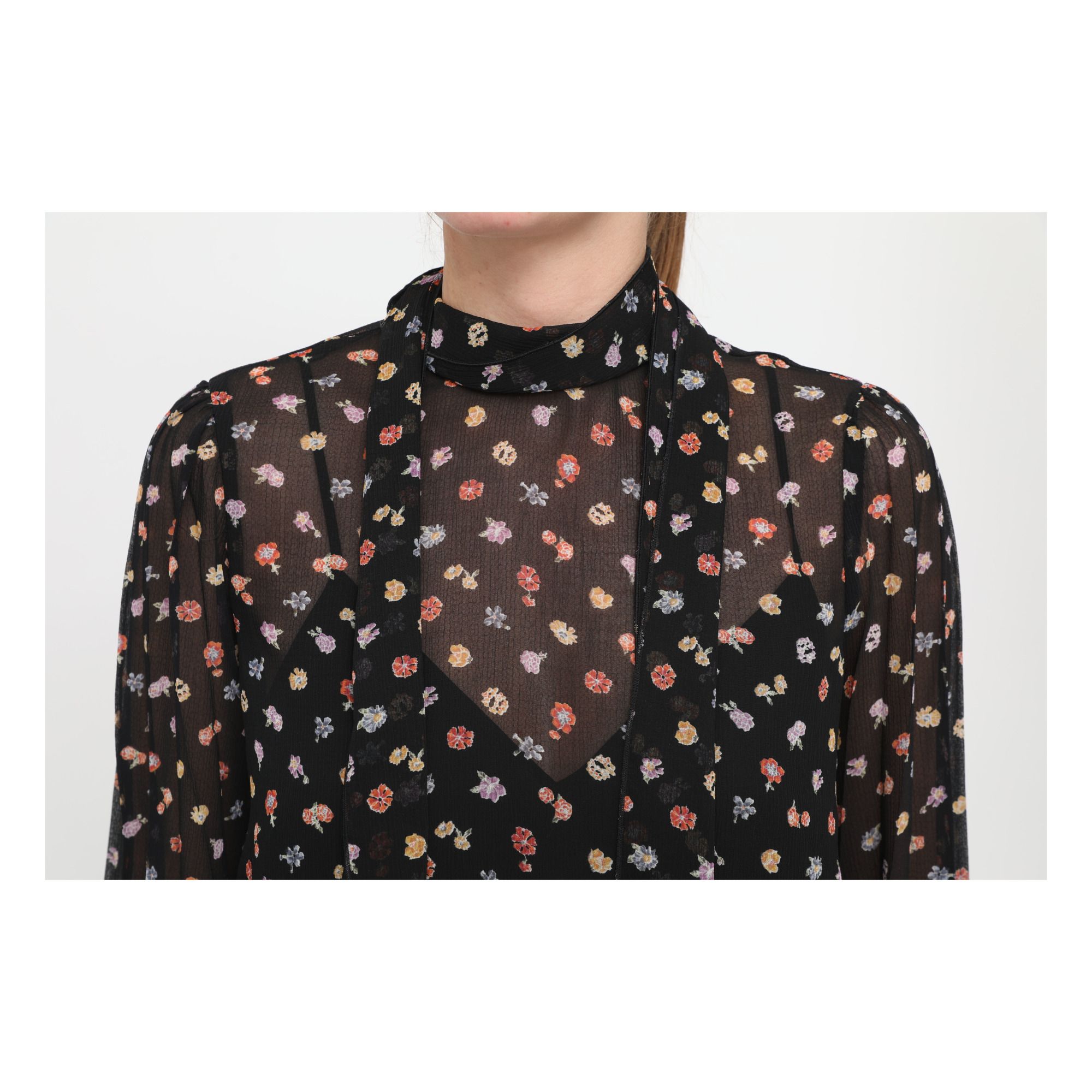 Printed Chiffon Blouse Tan Black See by 