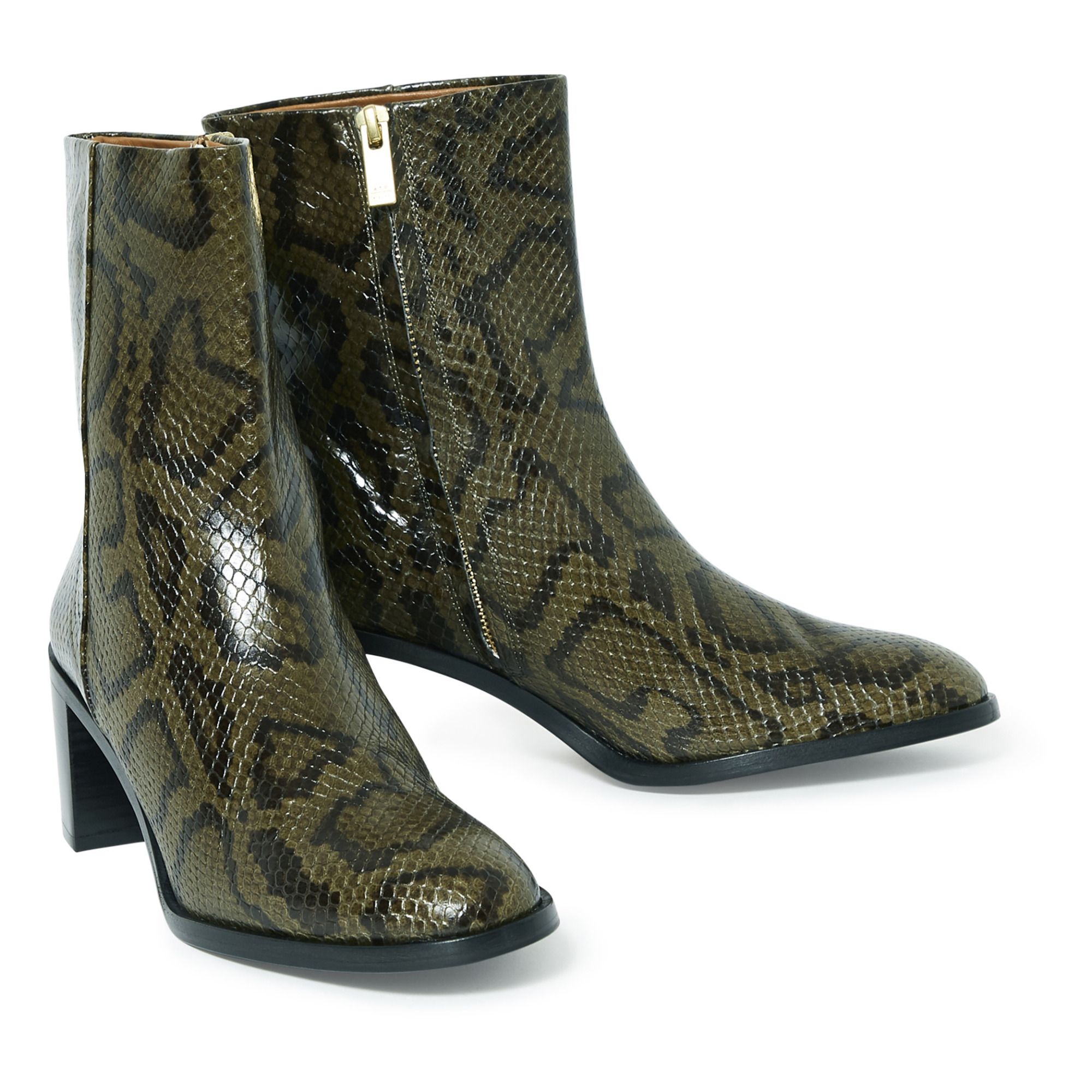 snakeskin leather ankle boots