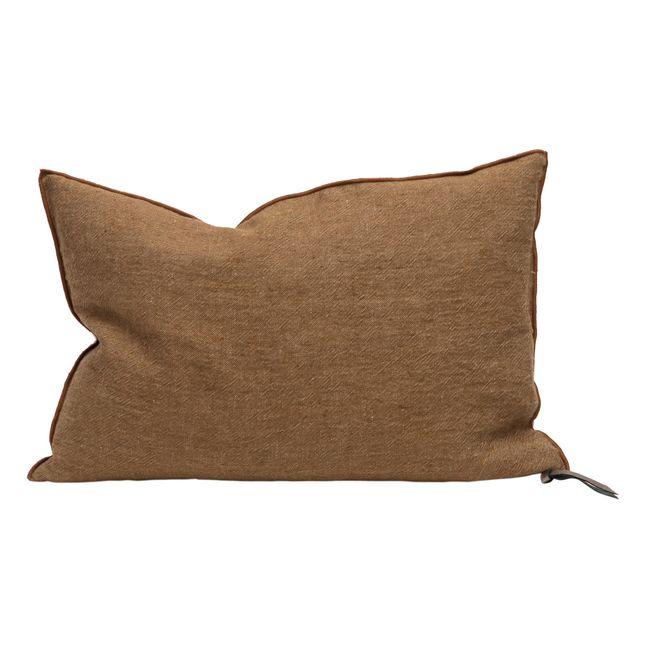Coussin Vice Versa en lin lavé froissé | Havane/Givré